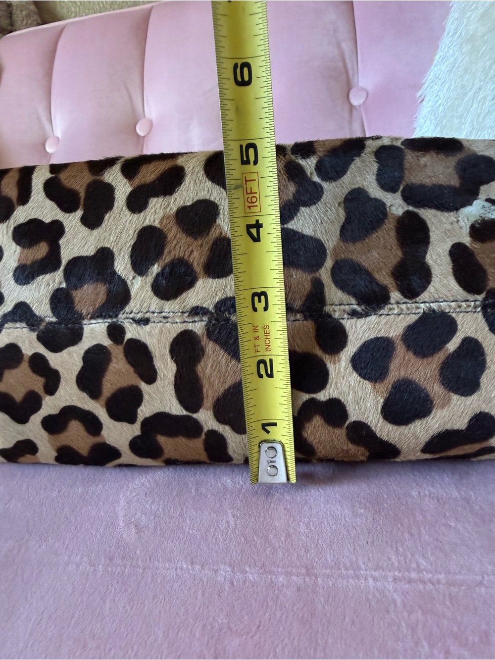 💯Auth! Henri Bendel Calf Hair Leopard Chain Handle Shoulder Bag Blk Leather Trim - Picture 11 of 16